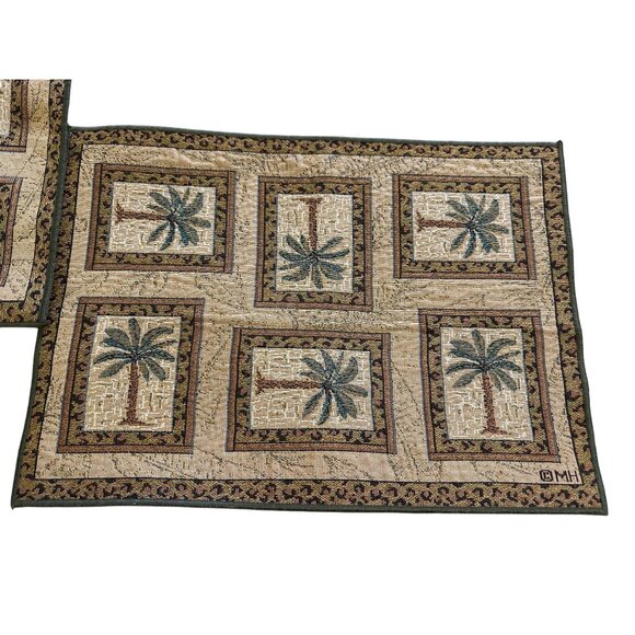 Vtg 6 Palm Tree Tapestry Placemats Bombay tropical table top decor coastal chic - Picture 3 of 16